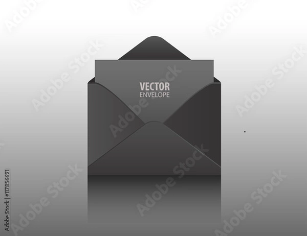 Obraz Vector envelope. Black opened  isolated on a background. Realistic mockup.