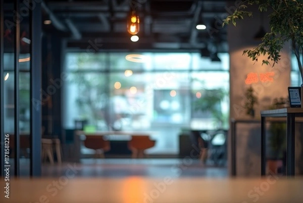 Fototapeta A blurred office background showcasing a modern startup environment with charts and a tranquil space, ideal for creative and professional settings.