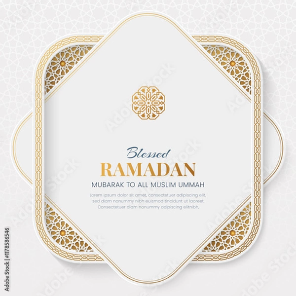 Fototapeta Ramadan Kareem ornamental greeting card with Arabic pattern and decorative intricated frame
