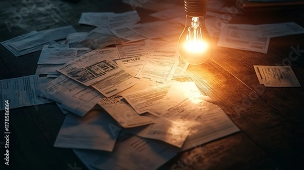 Fototapeta Conceptual Art Depicting a Pile of Unpaid Bills Scattered on a Table