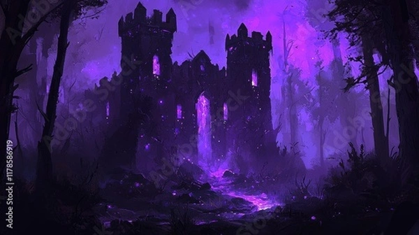 Obraz A floating crystal palace surrounded by radiant gardens of bioluminescent flora. Golden bridges of light connect the palace towers, and cascading waterfalls of liquid stardust shimmer softly 