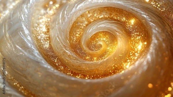 Fototapeta Golden spiral abstract, swirling light, festive background, design element