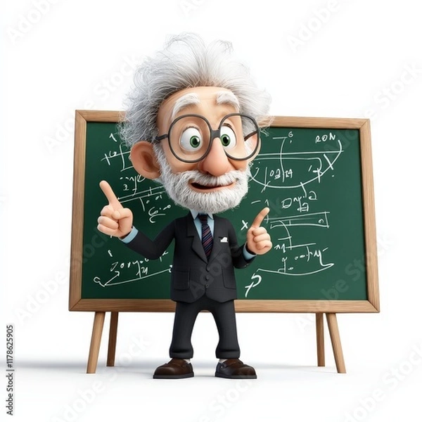 Obraz 3D Character of Mathematician Solving Equations