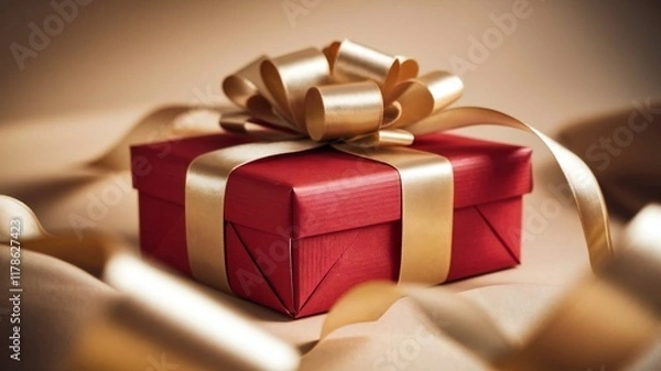 Fototapeta gift box on a red