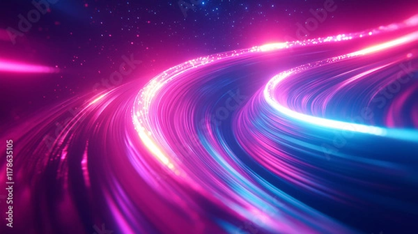 Fototapeta Abstract speed light trails effect path, fast moving neon futuristic technology background, future virtual reality, motion effect, curve of neon bright
