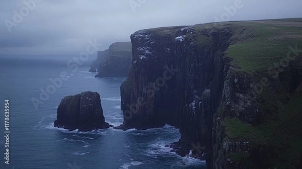 Obraz Dramatic Coastal Cliffs  Ocean Waves  Misty Seascape