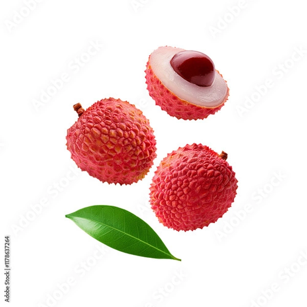 Obraz lychee fruit with green leaf on transparent background