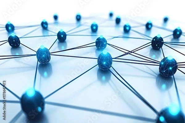 Fototapeta Abstract network connections with glowing blue nodes and lines