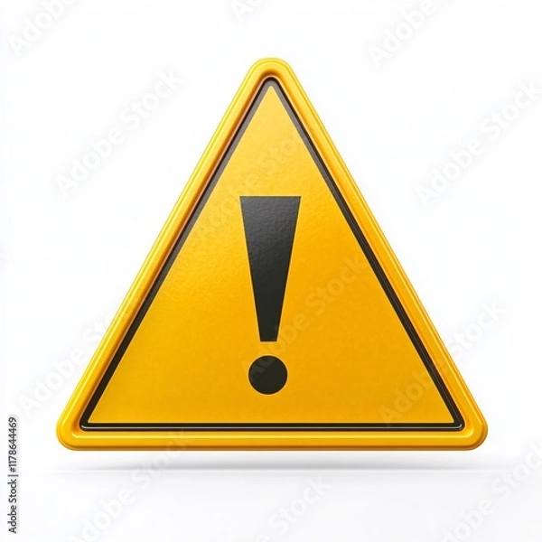 Fototapeta Bright Yellow Triangular Warning Sign with Exclamation Mark