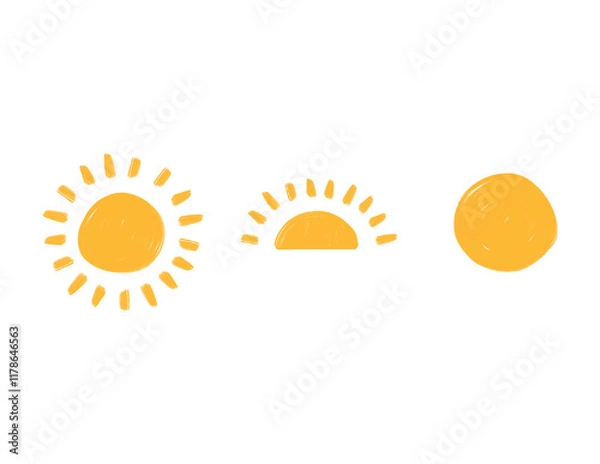 Obraz Sun, sunset Hand drawn illustration, Transparent background,