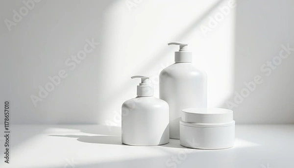 Fototapeta A high-key white studio with diffused lighting for a clean and crisp product showcase.