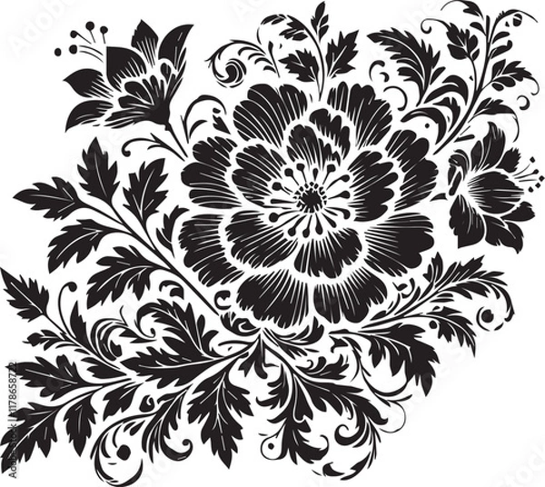 Fototapeta Silhouette of Flower isolated with white background