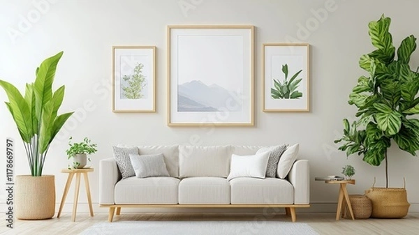 Fototapeta Stylish vertical poster frame and gallery wall mockup for showcasing art and photography in modern interiors.