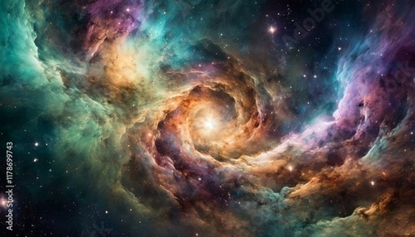Fototapeta Vibrant Swirling Nebula in Space with Colorful Details