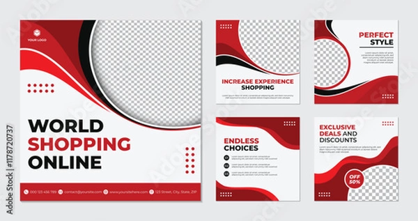Obraz Simple red and black circle pattern social media set template
