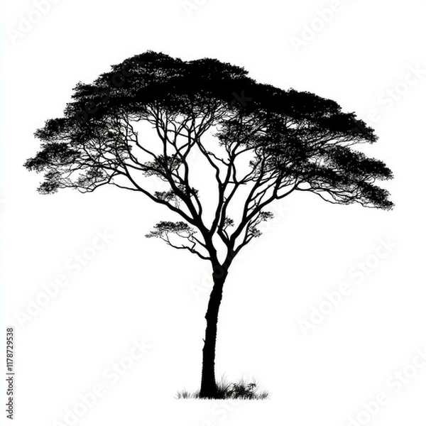 Fototapeta Black Tree Silhouette: Elegant Nature Graphic Design, Botanical Illustration, Minimalist Vector Art, Simple Nature Image, Clean Background