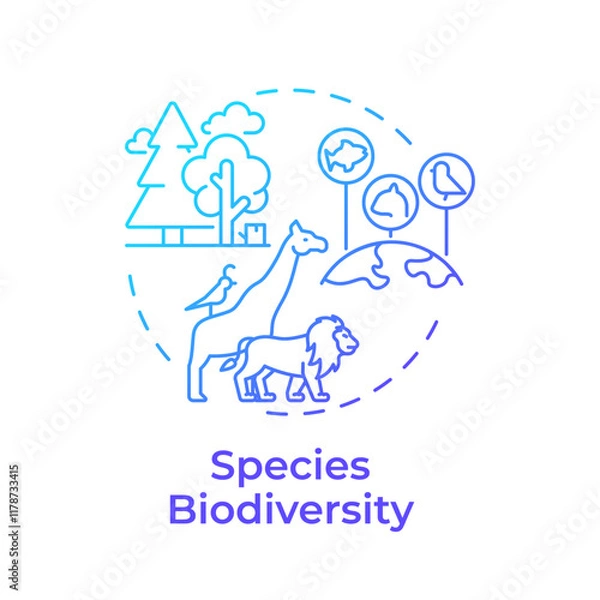 Obraz Species biodiversity blue gradient concept icon. Diversity of life forms across ecosystems. Protect habitats. Round shape line illustration. Abstract idea. Graphic design. Easy to use in article