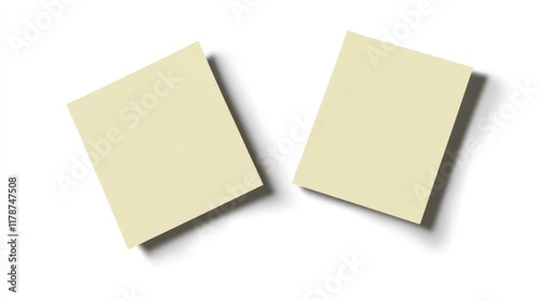 Fototapeta Two blank sticky notes in isometric view on a white background for creative office or stationery designs