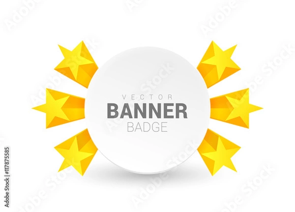 Obraz Round banner decorated with stars. White origami banner.