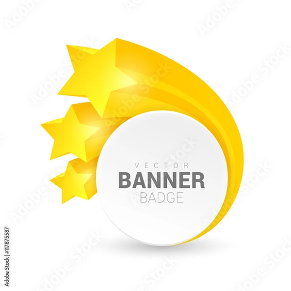 Obraz Round banner decorated with stars. White origami banner.