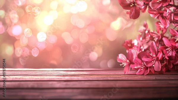 Obraz Beautiful floral arrangement with pink flowers on wooden table