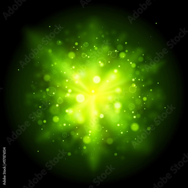 Obraz Abstract background. Burst of green light rays.