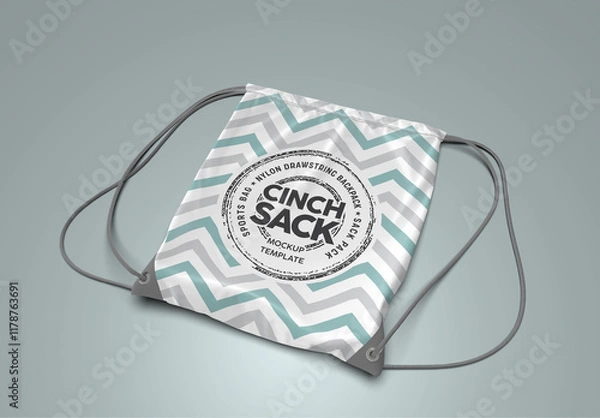 Obraz Drawstring Backpack Cinch Sack Flat Left View Mockup