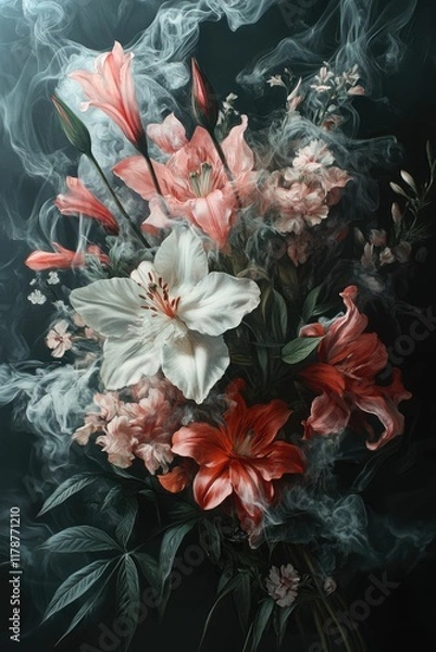 Fototapeta Flowers . They are encased in a luminous shell of purple smoke as if covered translucent .