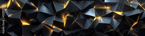 Fototapeta Abstract layered polygons in black and gold illuminated by dynamic lighting