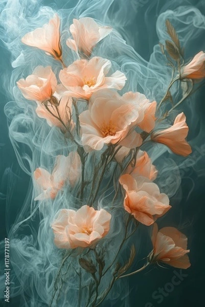Fototapeta Flowers . They are encased in a luminous shell of purple smoke as if covered translucent .