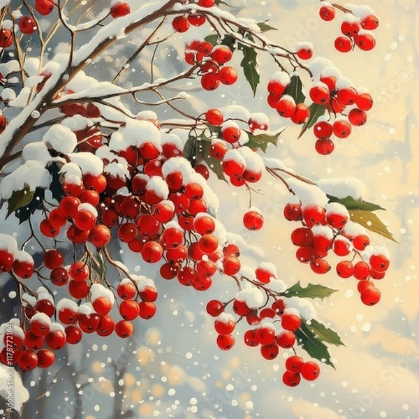 Obraz red berries on a branch