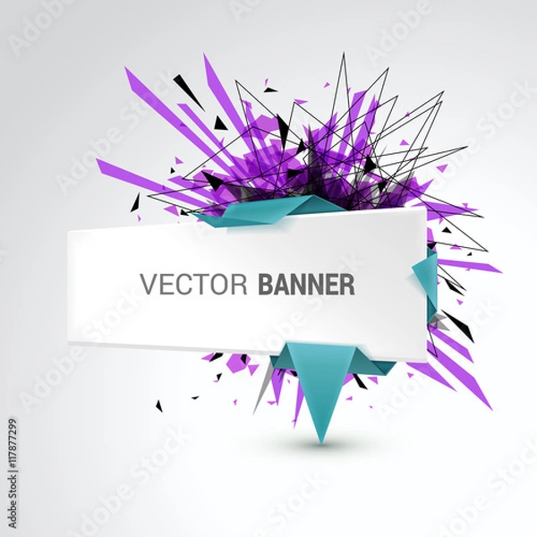 Obraz Origami vector banner. White banner wrapped with colored paper.