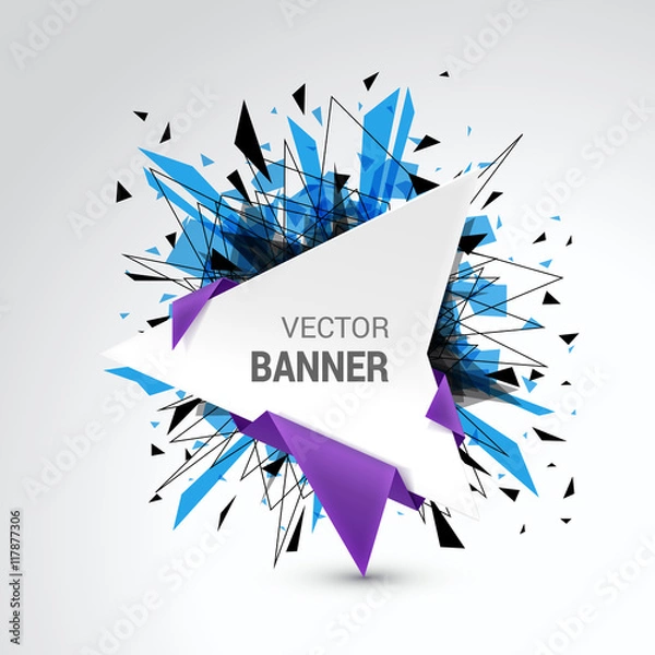 Obraz Origami vector banner. White banner wrapped with colored paper.