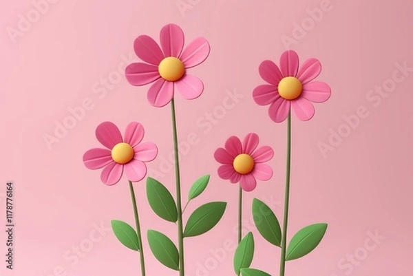 Fototapeta there are three pink flowers with green leaves in a vase