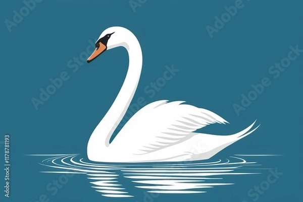 Fototapeta there is a white swan floating on the water with its head above the water