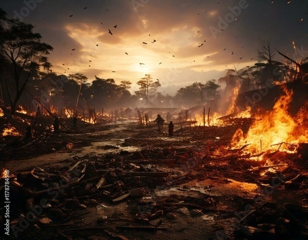 Obraz 燃える戦国時代の合戦場