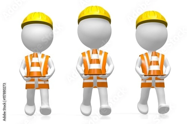 Fototapeta 3D workers holding traffic cones