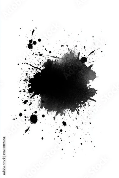 Fototapeta Dynamic black ink splatter on white background, perfect for artistic and graphic design projects.