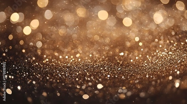 Fototapeta Shimmered Mocha Mousse Tone Abstract Background with Glowing Golden Glitter Accents and Festive