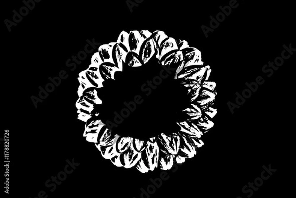 Fototapeta black and white flower frame on dark background