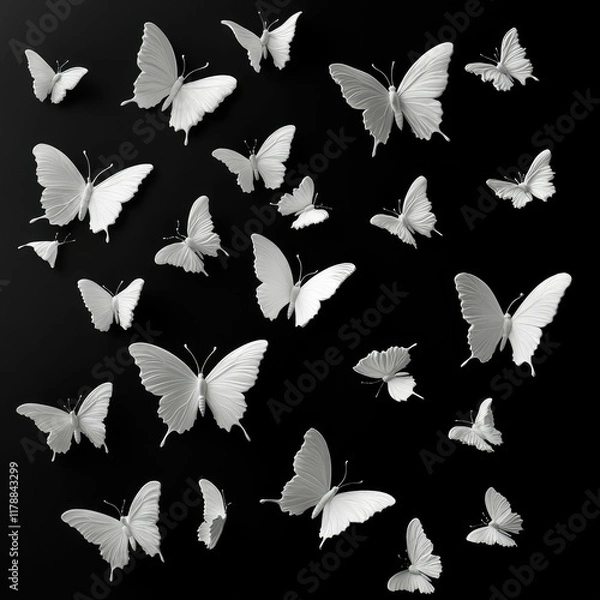 Fototapeta  various brightly colored butterflies on a black background.