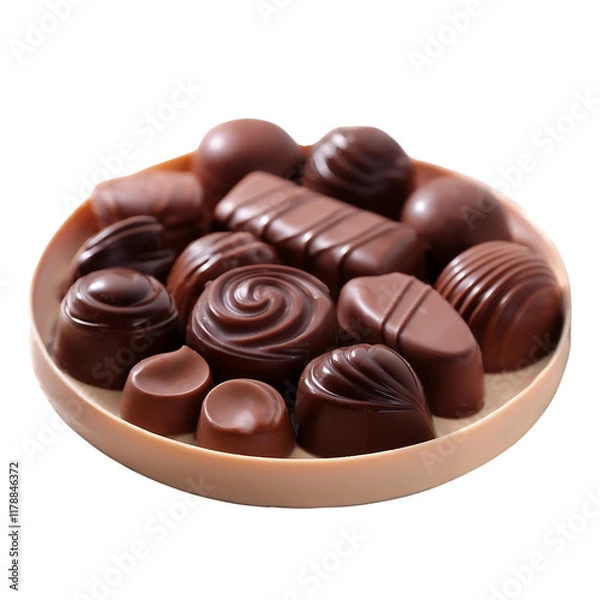 Fototapeta The tray overflows with tempting chocolate sweets and candies