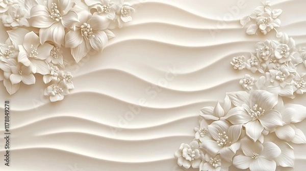 Obraz Elegant Cream Floral Design On Wavy Background
