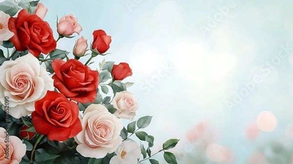 Fototapeta Breathtaking watercolor painting showcasing a lush vibrant bouquet of red and pink roses  The delicate floral arrangement exudes a sense of romantic charm and elegance perfect for Valentine s Day