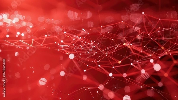 Obraz Red abstract technology background with connection lines and dots. 3d rendering
