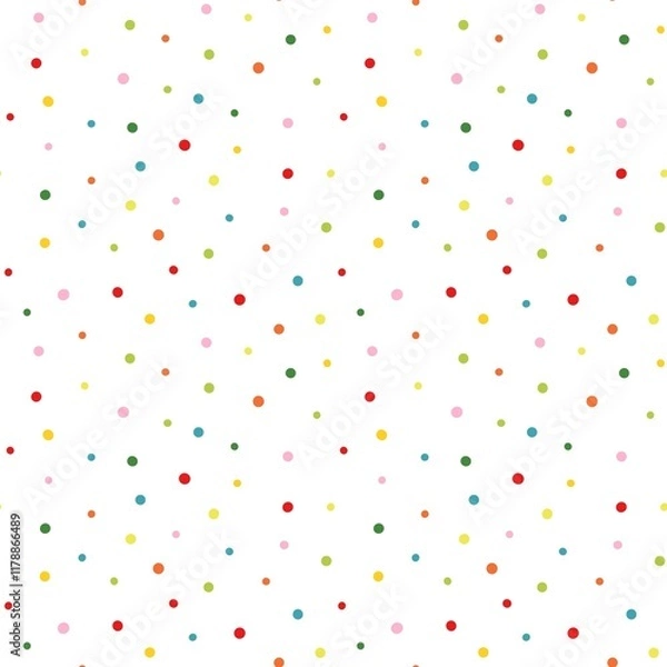 Fototapeta Seamless pattern of colorful polka dots on a white background. Perfect for wrapping paper, kids' designs, or cheerful projects