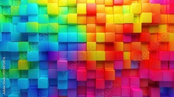 Fototapeta Colorful Abstract Cubic Background Featuring Vibrant Rainbow Blocks in a Stunning Gradient Displaying Depth and Dimension Across the Surface