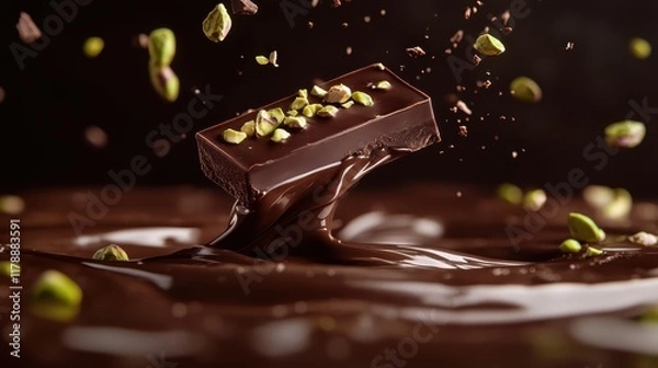 Fototapeta Dubai Chocolate Kunafa Pistachio on white background,Dubai Chocolate bar with green kadayif and pistachio spread,popular and viral chocolate 2025,space for text.