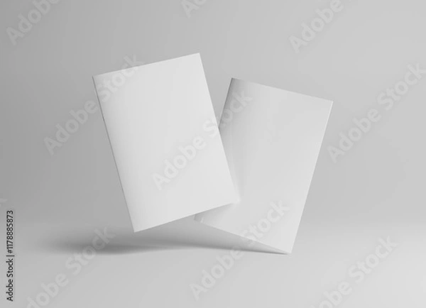 Obraz Two floating magazine covers Mockup on white background with soft shadows. 3D rendering