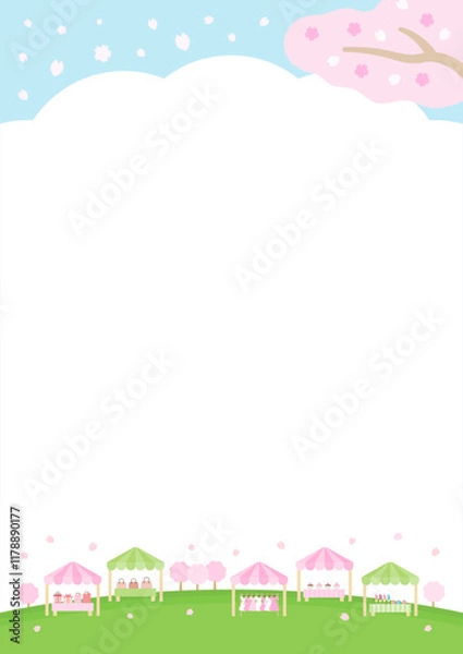 Fototapeta 春の桜とマルシェの風景のベクターイラスト05